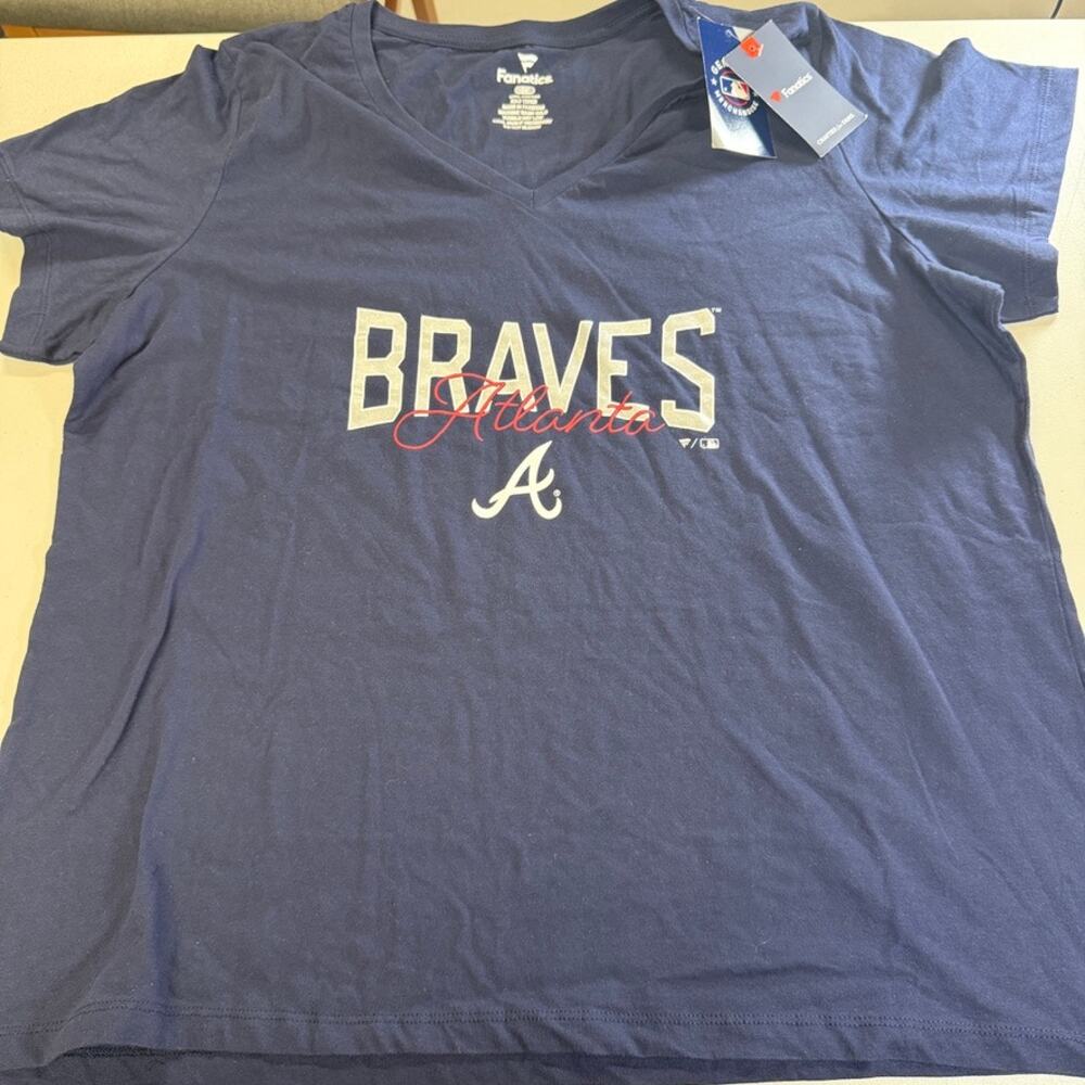 Atlanta Braves Fanatics MLB Women's V-Neck T-Shirt 2XL NWT